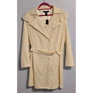 NWT Ashley Stewart Women's Cream Trench Coat‎ Size 18/20 Fishermen's Aesthetic